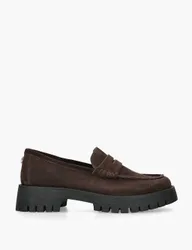 Suede Chunky Block Heel Loafers Brown female