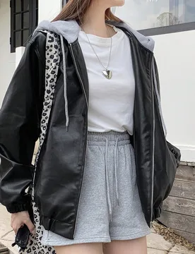 Chaqueta con capucha de piel sintética con cremallera frontal, manga larga, unicolor y parches, para uso casual diario, ropa de mujer de otoño XL - Shein - FashionsVida