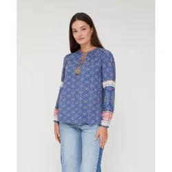 Blusa de mujer estampada cuello redondo manga 3-4