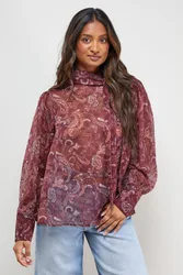 Womens Pussy Bow Blouse - Multicolour - Size 8 Uk