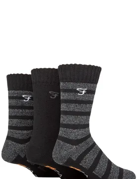 Mens 3 Pair Striped Cushioned Boot Socks Black / Charcoal 6-11 Mens - Black - Size: 6-11 Mens - Farah - FashionsVida