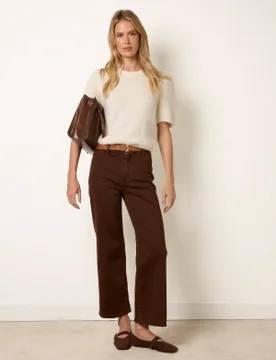 Belted Wide Leg Jeans - M / CHOCOLATE - female - Blue Vanilla - FashionsVida