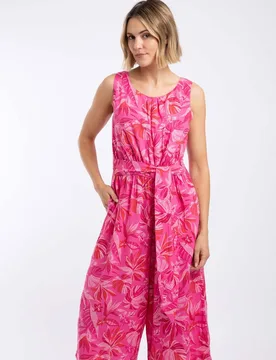 Women's Nalani Printed Viscose Jumpsuit in Bright Pink Size: 14 - Bright Pink - Size: 14 - Weird Fish - FashionsVida