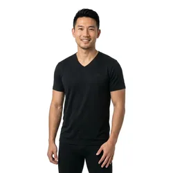 Maglietta A Maniche Corte Con Collo A V Classic Cotton Linen Vee Jet Black M