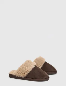 Women's Faux Fur Lined Faux Suede Mule Slippers in Chocolate Size: 7 - Chocolate - Size: 7 - Dorothy perkins - FashionsVida