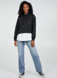 Womens Energized - Shirt Hem Crop Hoodie - Black Cotton - Size Medium