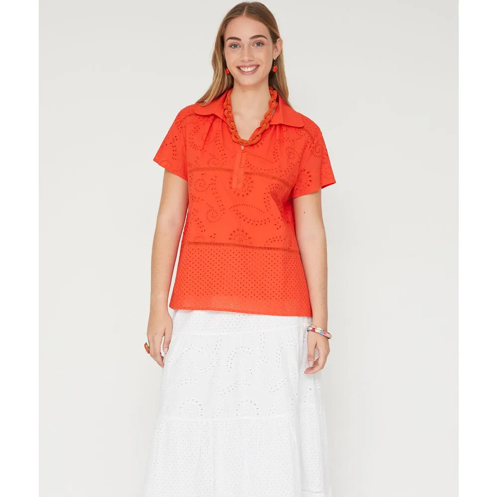 Blusa de mujer tejido bordado suizo - October - FashionsVida