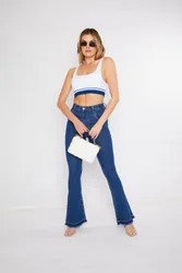 Womens High Waisted Frayed Hem Flare Jeans M Blue - Size 18 Regular