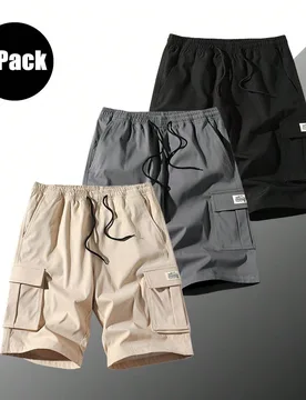 Piezas de pantalones cortos tipo bermuda ligeros para hombre, cintura con cordón, transpirables, casuales de verano para exteriores, fitness y deport - Shein - FashionsVida