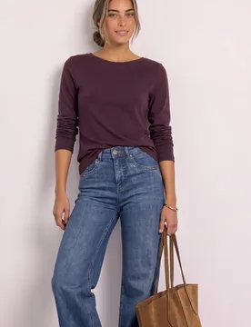 Langarm Shirt mit U-Boot-Ausschnitt female Rot - Street One - FashionsVida