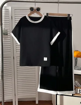 Camiseta para niñas preadolescentes 2 piezas/set de manga corta casual versátil para uso diario con ribete de contraste negro & blanco, cuello redon - Shein - FashionsVida