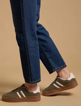 Women's Issie Faux Suede Lace Up Platform Trainers in Khaki Size: 4 - Khaki - Size: 4 - OASIS - FashionsVida