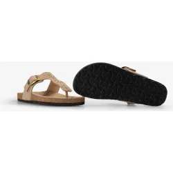Sandalias de dedo de mujer en piel planas con hebilla