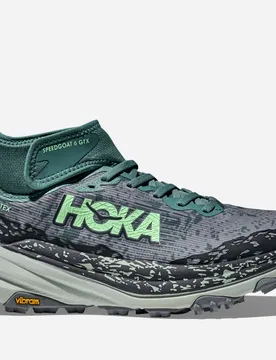 Women's Speedgoat 6 Mid GORE-TEX Trail Shoes in Mountain Fog/Droplet, Size 8.5 - HOKA - FashionsVida