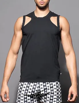 Hollow Out Solid Color Elastic Top Street Sportswear American Tank Top Men's Sleeveless T-shirt - Aliexpress - FashionsVida
