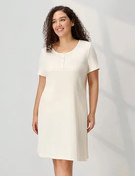 Vestido de pijama de algodón suave de verano para mujer talla grande con cuello redondo acanalado, cómodo para usar en casa como ropa de estar Moo M - Shein - FashionsVida