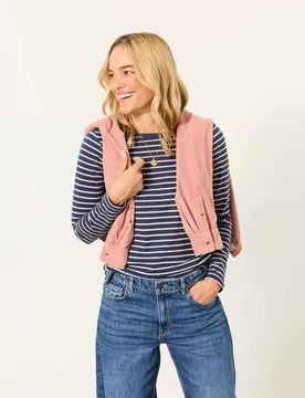 Breton Metallic Stripe Slim Fit T-Shirt Navy Mix female - Fatface - FashionsVida