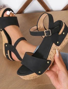 Sandalias de cuña con hebilla y suela gruesa, tacones altos de moda, nueva llegada verano 2023 para mujeres CN37 - Shein - FashionsVida