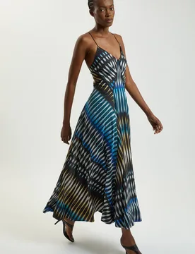Women's Stripe Strappy Woven Midi Dress in Navy Size: 6 - Navy - Size: 6 - Karen millen - FashionsVida