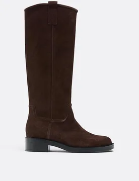 Flache Reitstiefel Leder BRAUN 36 - Stradivarius - FashionsVida