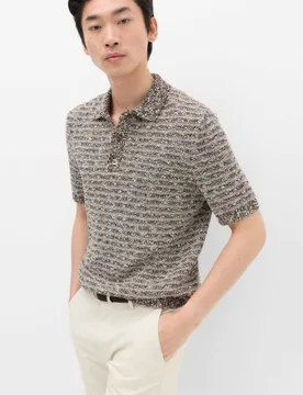 Cotton Rich Textured Knitted Polo Shirt Chestnut male - M&S - FashionsVida