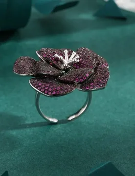 Freeshipping Luxury 925 Silver Pink Sapphire Flower Ring Black Gold Full Diamond Zircons Chunky Floral Band Chic Art Jewelry - Aliexpress - FashionsVida