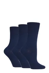 Women's 3 Pair Plain Cotton Socks Navy 4-8 Ladies - Blue - Size: Small