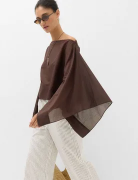 Pure Cotton Sheer Cape Top Peat female - M&S - FashionsVida