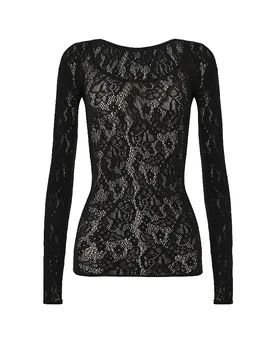 Langarmshirt INFINITE ROSE NET black schwarz L Damen - Wolford - FashionsVida