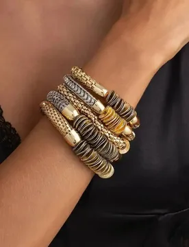 SHIXIN 5Pcs/Set Vintage Punk Metal Copper Piece Spliced Bracelet Women Geometric MultiLayer Elasticelet Stackable Bangle Jewelry - Aliexpress - FashionsVida