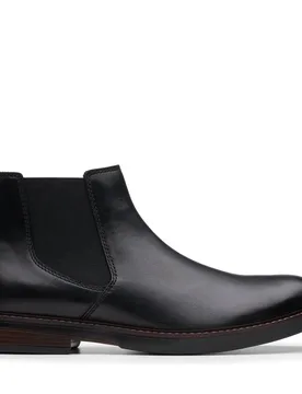 Men's Paulson Up Black Leather Ankle Boots, Chelsea Boots Size: 6-Standard Fit - Black - Size: 6-Standard Fit - Clarks - FashionsVida