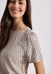 Kurzarm Blusenshirt mit Rundhals female Beige