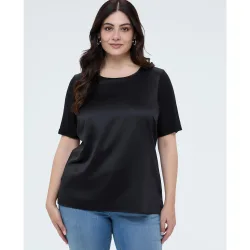 Camiseta de mujer bimaterial con cuello redondo