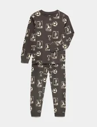 Pure Cotton Football Print Pyjama Set (1-16 Yrs) Green Mix male