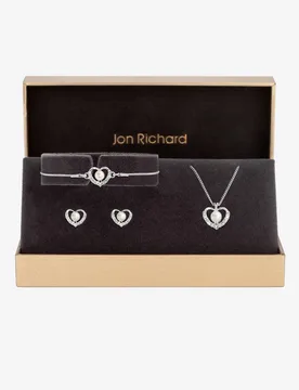 Women's Silver Plated Pearl & Crystal Heart Trio Set - Gift Boxed - Silver - Size: One Size - Jon Richard - FashionsVida