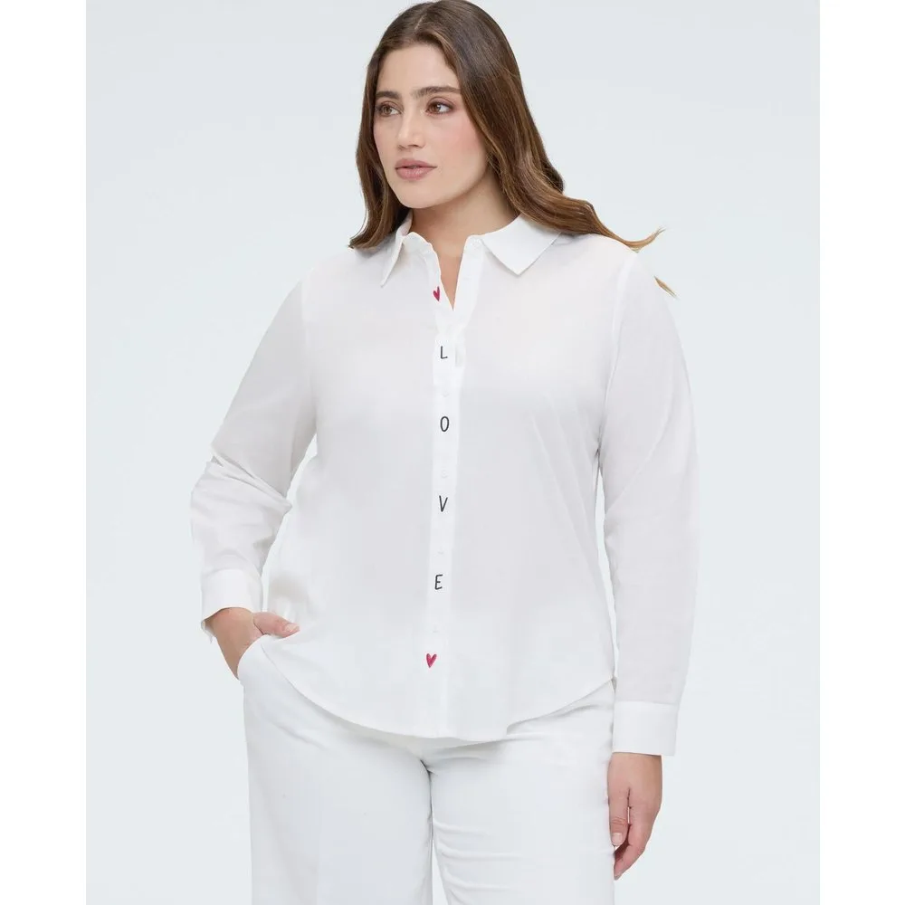 Camisa de mujer con bordado love versátil - Fiorella Rubino - FashionsVida