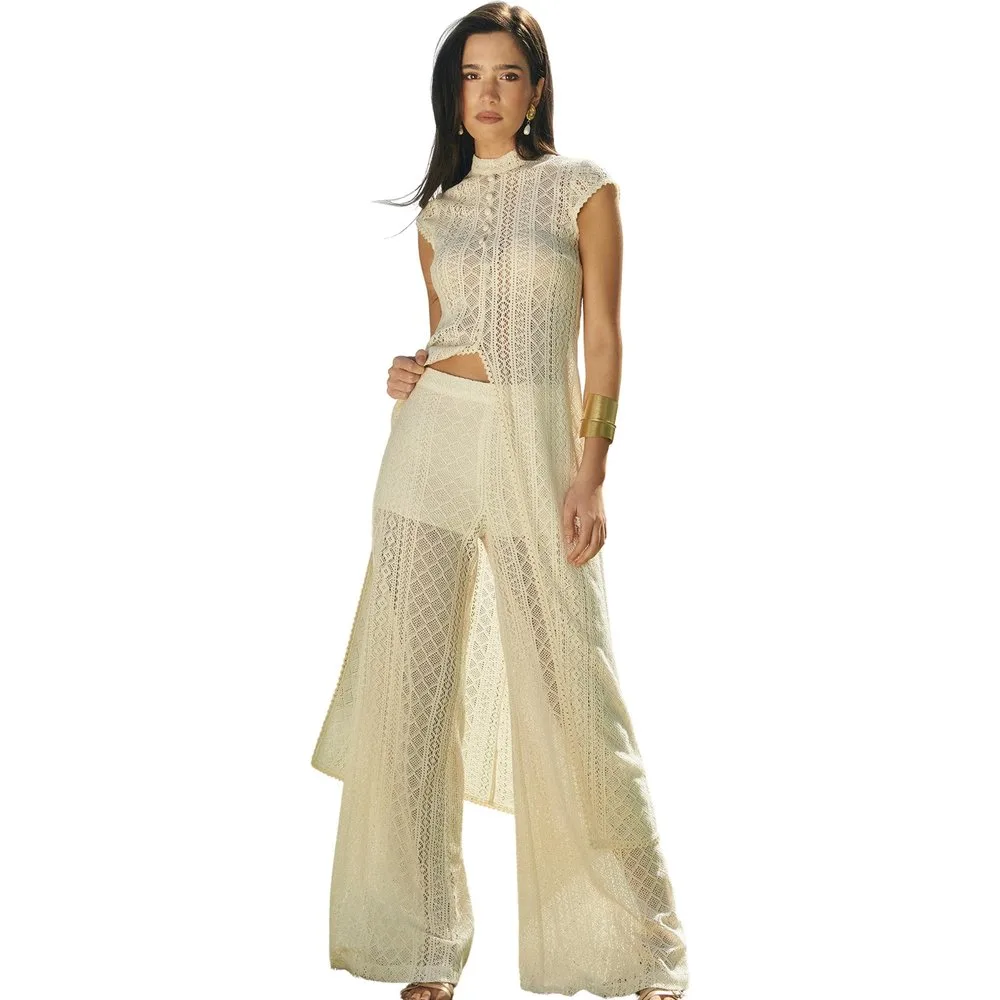 Pantalones anchos de mujer de punto calado - MIPHAI - FashionsVida