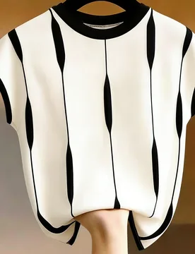 Top de manga corta con cuello redondo, a rayas asimétricas, minimalista y versátil para mujer XXL - Shein - FashionsVida