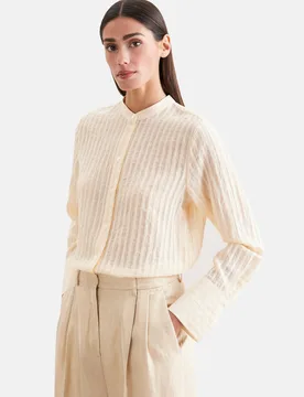 Semitransparente Stehkragenbluse mit hoher Manschette Gelb 36 - Seidensticker - FashionsVida