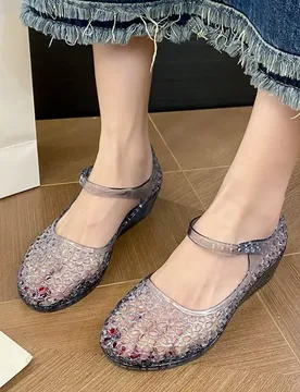 Charm Glitter Jelly Sandals Woman Sparkly Gold Princess Shoes Summer Cut-outs Lightweight Mary Janes Shoes - Aliexpress - FashionsVida