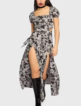 Gothic Langer Rock - Mourning Muse - Venomous Rose Skirt - XXL bis 4XL - für Damen - Größe 3XL - grau/schwarz - Frauen - female - Killstar - FashionsVida