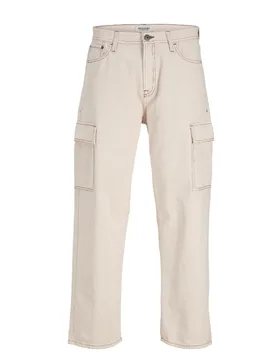 Mens Cargo Combat Trousers Loose Fit Multi-Pockets - Stone - Size 34w/32l - Jack & jones - FashionsVida