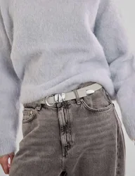 Faux Leather Buckle Waist Belt Light Grey female