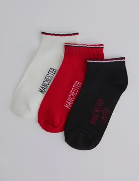 Manchester United Kids Ankle Socks 3 Pack Multi 3-7 - I-Tex - FashionsVida