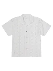 Ayers woven camicia boxy fit maniche corte in cotone traforato - white