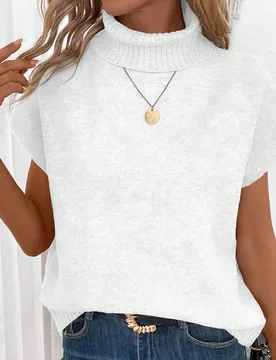 Sólido Chaleco Casual De Suéter Con Cuello Alto Y Manga Murciélago XL - Shein - FashionsVida
