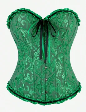 Top de corsé amarillo clásico de jacquard sin tirantes con escote de corazón y volantes en la cintura, estilo vintage de corte, control de abdomen - Shein - FashionsVida