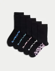 Pack Cotton Rich Leopard Socks (6 Small - 7 Large) Black Female