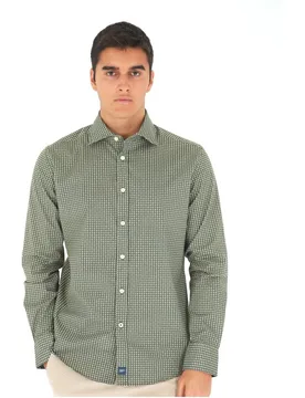 Camisa casual de hombre soft slim dibujo en oliva - Wickett Jones - FashionsVida
