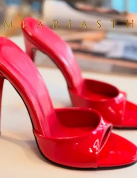 Red Patent Leather High Heel Slippers Peep Toe Stiletto Heel Pointed Toe Slip-on Sandals Patchwork Shallow Dress Shoes Size 44 - Aliexpress - FashionsVida